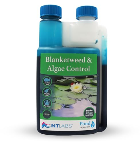 NT Labs Pond Aquaclear, Blanketweed & Algae Control, Blue Dye For Pond Water/Water Features, Stops The Growth of Green Algae and Blanket Weed, Filters Out UV Light (250ml - Treats 14,200L)