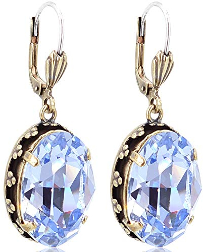 Jugendstil Ohrringe Gold Lila Marken Kristalle Provence Lavender NOBEL SCHMUCK