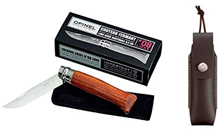 OPINEL Luxus Messer, Größe 8, Padouk-Holz +Wunschgravur, mit Kunstleder-Etui