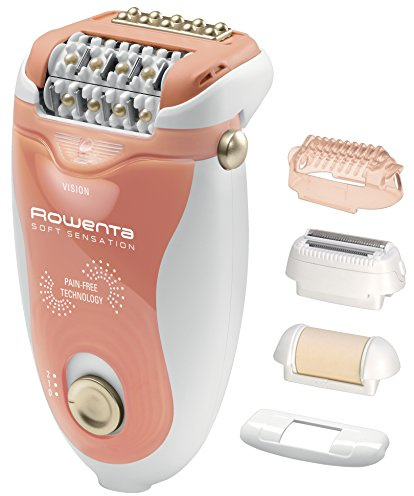 Rowenta Soft Sensation EP5720F0 - Depiladora, 2 velocidades, sistema anti dolor de 24 pinzas, cabezal exfoliante y afeitado, accesorio para zonas sensibles, cabezal de recorte zona del bikini