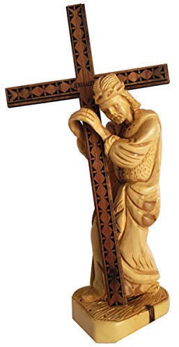 CleanPrince Jesus mit dem Kreuz auf dem Kreuzweg 26 cm Holzfigur Skulptur Jesusfigur Schnitzerei
