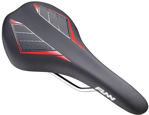 Funn Skinny Fahrradsattel mit strapazierfähigen CrMo-Schienen, federleichtem und schlankem Fahrradsitz, robuster Vinyl-Leder-Bezug für MTB, BMX und Rennrad (Rot)