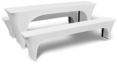 Stoff-Kollektion - Hussen Bierzeltgarnitur Set 3er aus Polyester - Stretch Bierbank- & Biertischhussen - Festzeltgarnitur aus 1x Biertischbezug 220x50x70cm & 2X Bierbankbezug 220x25x45cm - Weiß