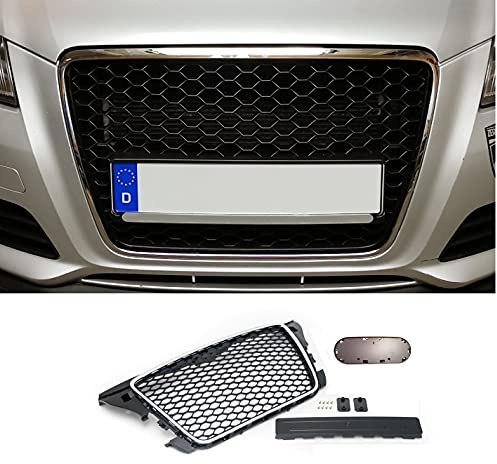 Waben- Gitter- Kühler- Sport- Front- Rippen- Grill ohne Emblem Schwarz-Chrom