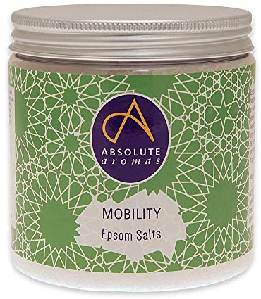 Absolute Aromas Sali da Bagno Epsom Mobility Mobilità 575g - Solfato di Magnesio infuso con Oli Essenziali Puri al 100% - Oli di Menta Piperita, Rosmarino ed Eucalipto
