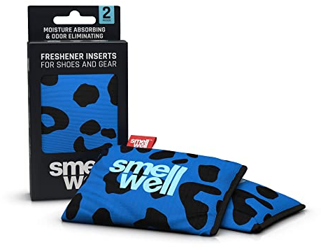 SmellWell Active - Deodorante per scarpe, carbone attivo di bambù, assorbitore di odori, assorbitore di umidità per scarpe, borse e contro i piedi del sudore, odori fastidiosi - Blue Leopard, 1 paio,