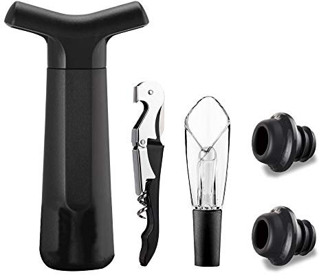Bomba de vacío para ahorro de vino con 2 tapones para vino, 1 abridor de botellas de vino, 1 vertedor aireador de vino, tapón de vino de silicona reutilizable con marcador de fecha