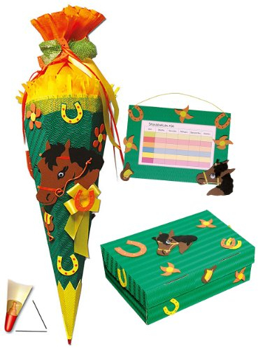komplette Füllung - Circa 200 Teile - für 3 TLG. Set: BASTELSET Schultüte - Pferd Tiere Pferde + Schulbox + Stundenplan - für ALLE Zuckertüte Roth - Mädchen J..