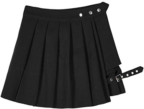 Guangzhou Mujeres Harajuku Irregular Mini Falda Plisada Skater Recorte asimétrico Falda Clubwear Negro