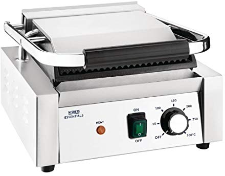 Nisbets Essentials Single Contact Grill in Silver with Ribbed Top