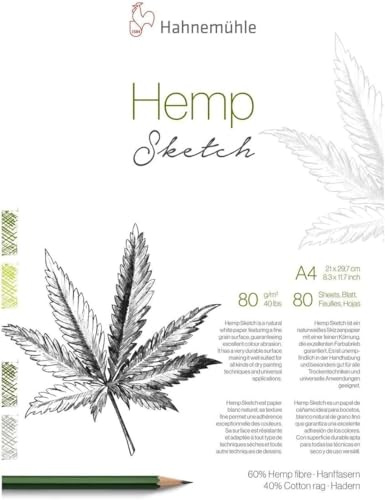 Hahnemühle Hemp Sketch, nachhaltiges Zeichenpapier, 80 g/m² schweres Hanfpapier, 80 Blätter, naturweiß, DIN A4