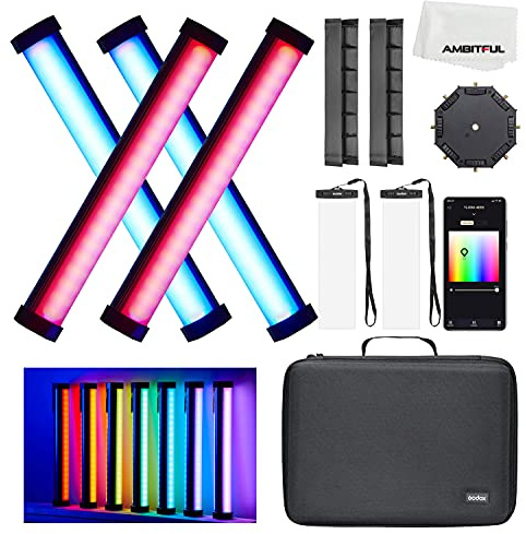 Godox TL30 RGB Tube Light, CRI 97+ TLCI 99+, Colour Temperature 2700K ~ 6500K, 100% Brightness (LUX), 13 FX Effects, Support App (Godox TL30 Four Lamp Kit)