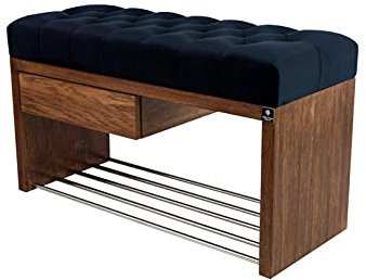 EMRA WOOD M-DEKO LPS-1 Sitzbank Schuhbank Chesterfield Gesteppt mit Schublade Bezug aus Dunkelblauem Velours Gestell aus Holz Nach Maß (Höhe 45cm Tiefe 40cm, 80)
