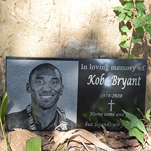 AXEN Pietra commemorativa per persone, pietra di granito nero, lapide umana, pietra commemorativa, granito, marcatore tombale con immagine, personalizzabile (28,9 x 15,2 cm)