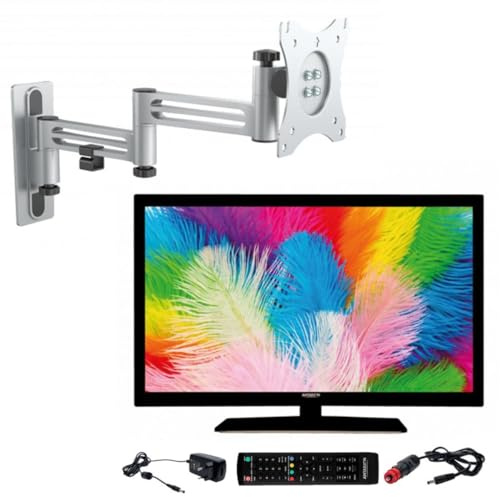 ANTARION Pack TV LED 22 55cm Full HD 12V Camping-Car + soporte para TV doble brazo
