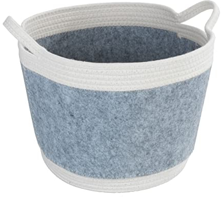 WENKO Filzkorb Bea L, Korb mit Zwei weißen Griffen & 30 L Volumen, gefertigt aus recyceltem Polyesterfilz in Hellgrau abgesetzt mit weißem Flechtdesign, 80% Polyester / 20% Baumwolle, Ø 35 x 26 cm