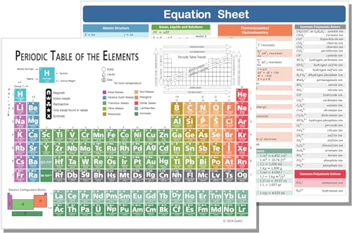 Zastic! Laminated Periodic Table of Elements Chart - 9x12 Chemistry Reference Poster Chart Cheat Sheet - Study Guide for Highschool and College