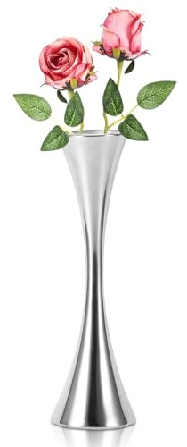 Beufee Vaso per Fiori d'Argento Alto, Vaso per Fiori in Metallo Vaso per Fiori Decorativo con bocciolo Piccolo Vaso per Fiori Sottile Argento Centrotavola per contenitori Floreali per la Decorazione