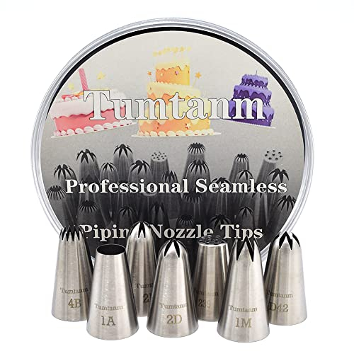 Tumtanm 7 Pack Large Piping Nozzles, Seamless Icing Nozzles Cake Decorating Nozzles for Party Wedding