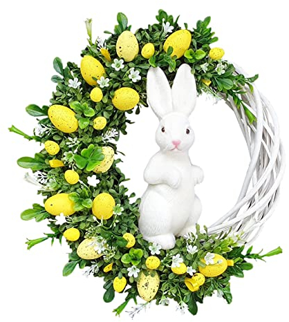 Osterkranz mit Eiern Kaninchen Kranz die Haustür Osterdekoration Hase Hängeschild Dekoration Ostern Hängeschild Heimdekoration Requisiten Geschenke Ostern Blumenkranz Deko Hase Türkranz Haustür