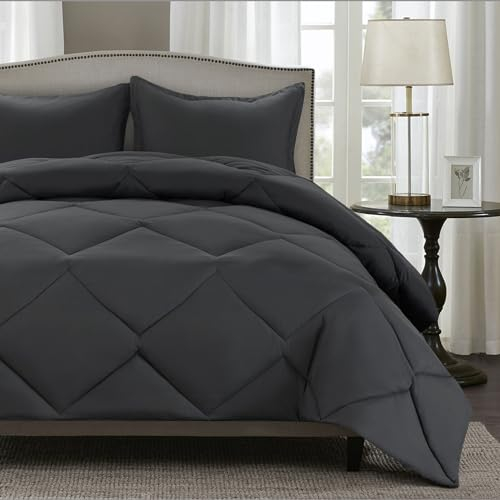 TOPLUXE Piumino Una Piazza e Mezza, Piumini Trapuntato in Microfibra 300 gr/mq Quattro Stagioni per Camera da Letto Lavabile (200x200cm, Grigio)