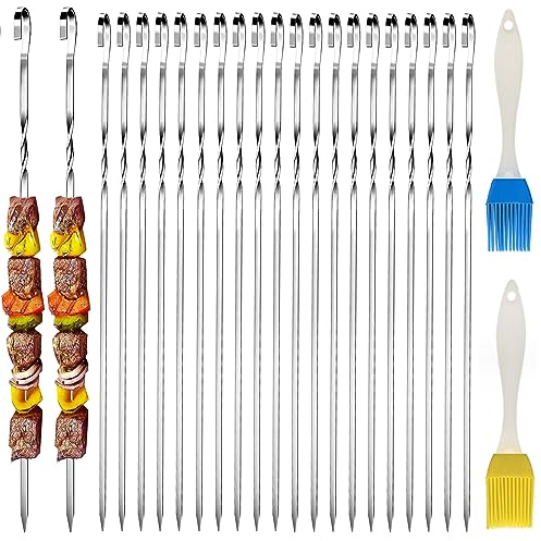 20 Stück Grillspieße Edelstahl,Grillspieße mit Silikonbürste,Grillspieße Aus Rostfreiem Edelstahl,Grill Spieße,Wiederverwendbare Schaschlikspieße Für Grillpartys im Freien und im Garten.