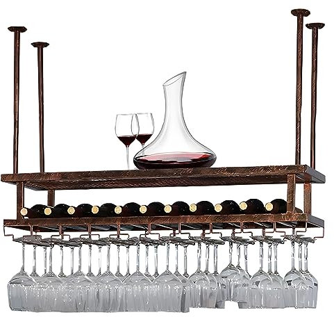 LIGUOYI Weinglashalter Decke, Umgekehrter Weinglashalter Breite Und Höhe Verstellbar, 3 Schichten Stemware-Racks Mit Schrauben Platzsparend, Langlebig Weingläser Halter Für Bar Küche Zuhause