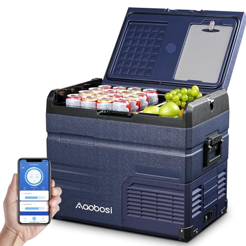 AAOBOSI compressore Frigo Portatile 46 L, Frigo Per Auto Doppia Zona, Frigorifero da Viaggio con WiFi, -20 ℃ a 20 ℃, 12/24 V DC e 100/240 V AC,Per Auto, Camion, Camper, Barca e Presa Di Corrente