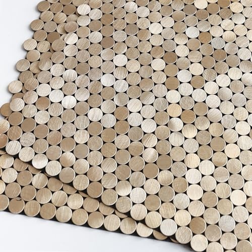 M MOFIT Kleine Fliesen Küche Wandfliesen Selbstklebend,Round Fliesenaufkleber Metallfliesen Klebefliesen Bad（Champagner-Gold,5 StüCk)