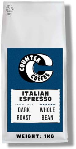 Counter Coffee | Italian Espresso Coffee Beans 1KG | Dark Roast for a Smooth & Strong Flavour | Freshly Roasted in London | Perfect for Lattes & Bean-to-Cup coffee machines | Whole Coffee Beans