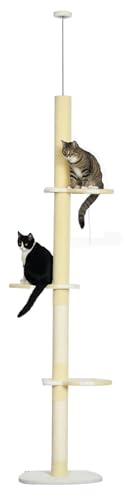 PawHut Árbol para Gatos del Suelo al Techo 220-260 cm Rascador Amarillo