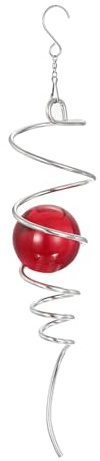 PATIKIL 13 Gazing Ball Spiral Tail, Decorative Wind Spinners 2 Glass Ball, Unique Gift Hanging Decor for Indoor Outdoor Garden Decoration, Red
