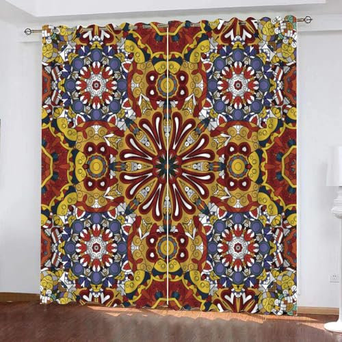 GIOVIA 3D Mandala Vorhänge Abdunkelnde Retro Bohemian Kindervorhänge Vorhang mit ösen 2er Set Gardinen Blickdicht Verdunkelungs für Kinderzimmer Schlafzimmer Wohnzimmer B 150 X H 166 cm