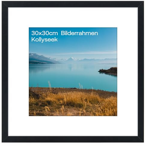 kollyseek Bilderrahmen 30x30 cm aus MDF und Acrylglas-Schwarz Bilderrahmen schwarz,zum Aufhängen & Aufstellen, Wohnzimmer zum Stellen und Hängen, Schwarz Dekorahmen