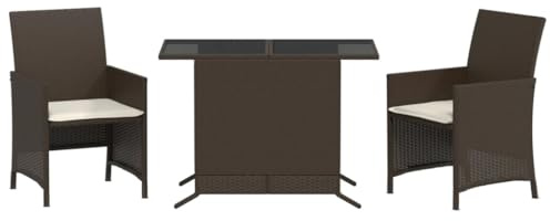 vidaXL 3-TLG. Bistro-Set mit Kissen Braun Poly Rattan
