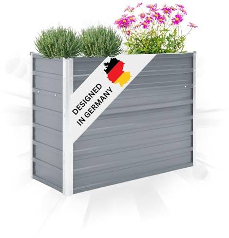 DELUKE® Hochbeet für Garten Oskar Grau | 100x40x77cm | Verzinkter Stahl | Wetterfest | Hochbeet Metall Gartenbeet Kräuterbeet Blumenbeet Beet hoch Frühbeet für Garten Gemüsebeet