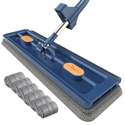 Homesally Grande Scopa Piatta, Scopa Magica a 360 Gradi, Scopa a Parete autostrizzante per la Pulizia del Pavimento Piatto, Raschietto per la Pulizia della Scopa della Finestra,Blu,Mop+6 Pads