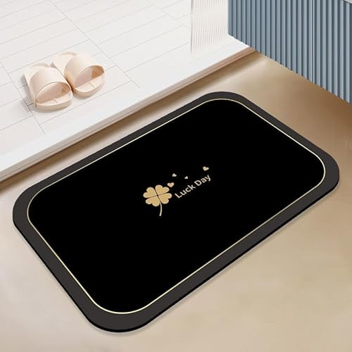 Badezimmerteppich 60X90Cm Schwarz Badteppich rutschfest Waschbar,Duschvorleger Schnelltrocknend,Stein Badematte,Diatomite Stone Bath Mat,Super Absorbierende Badvorleger