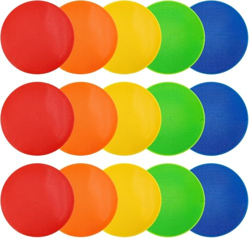 Marqueurs de Sol en Polyvinyle de 9 Pouces Marqueurs de Sol en Caoutchouc Antidérapants Cônes à Plat en Poly pour Football Basketball Pratique de Danse Entraînement l’Agilité et Exercices (5 Couleur)