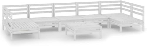 WEMYUFURN 8-TLG. Garten-Lounge-Set Weiß Massivholz Kiefer, Outdoor-Sitzgruppe, Terrassen-Lounge-Set, Garten-Couchgarnitur - Wetterbeständig, Komfortabel - für Terrasse, Garten und Balkon