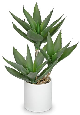 Hollyone 43cm Künstlich Agave Pflanze Kunstpflanze Zimmerpflanzen Unecht, Agave Künstlich Faux Sukkulente Kunstpflanze im Topf Dekopflanze für Tischdekoration Badezimmer Innendekoration