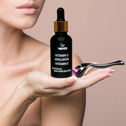 Vitamin C Serum + Hyaluron + Vitamin E und Derma-Roller für Microneedling (0,50 mm)