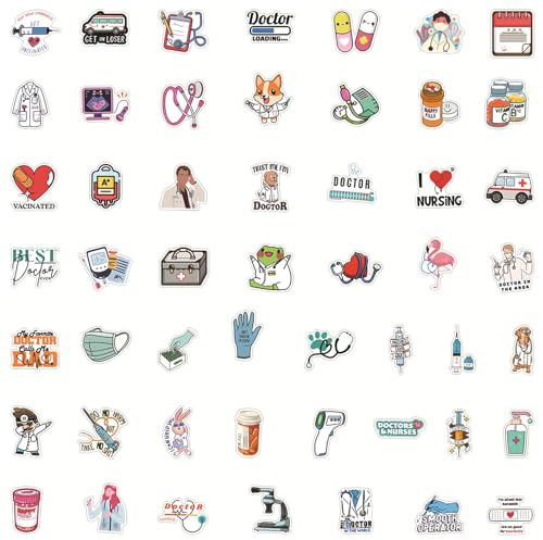 50 Pezzi Adesivi per Infermiera Divertenti Adesivi Medici Adesivi per Studenti Infermieristici Anime Nurse Day Stickers Impermeabili per Computer Portatili, Valigia, Caschi, Moto, Auto, Bicicletta