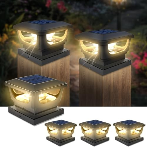 Solar-Pfostenleuchten, 12 LEDs, 1500 mAh, warmweiß, IP65, wasserdicht, Zaunpfostenleuchten für Garten und Außenbereich, einfache Installation für 4 × 4 & 3,5 × 3,5 & 3 x 3 Holzpfosten – ideal für