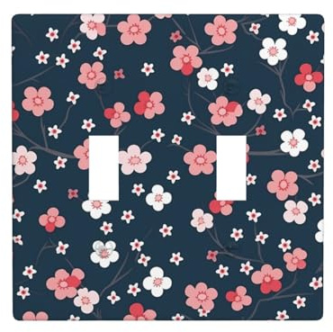 Placca di copertura per interruttore della luce a levetta, 2 piastre da parete di dimensioni standard 11,4 x 11,4 cm, motivo fiori di pesco1, piastra decorativa per interruttore a doppia luce