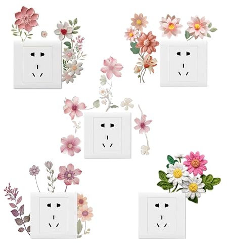 CHENNAN 5 Piezas Pegatinas para interruptor de pared o enchufe, Autoadhesivo interruptor luz PVC Engomada Interruptor, Pegatinas de flores para interruptores, Para salón,dormitorio,baño,estudio (A1)