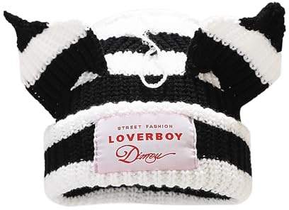 VPTMRP Gestreifte Katzenohr Mütze Niedliche Beaniemütze Thermo Strickmütze Warm Häkelmütze für Herren und Damen
