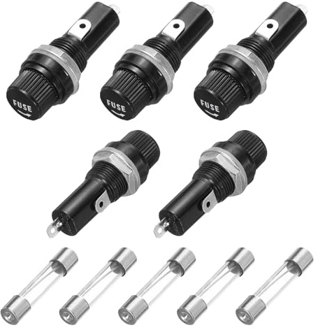QUARKZMAN 5Pcs Portafusibili A Pannello 45 x 18.4mm 250V 125V 30A Con Cappuccio A Vite Inclusi 5Pcs Fusibili In Vetro A Sfusione Rapida 6 x 30mm