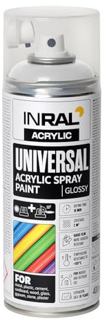 INRAL Sprühlack - Reinweiß matt RAL9010 Universal Sprühfarbe 400ml. Spraydose für Metall, Kunststoff, Holz & Stein - Hochdeckende, Regen- und UV-beständige Farbspray für Innen- & Außenbereich