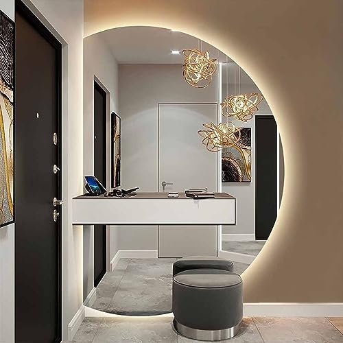 GHHDPDMJ Specchio retroilluminato a Mezzaluna 25 x 35 Specchio da toeletta a LED Montato a Parete Decora Specchio da Parete Specchio da Bagno semicircolare con luci dimmerabili Anti-Appannamento (C